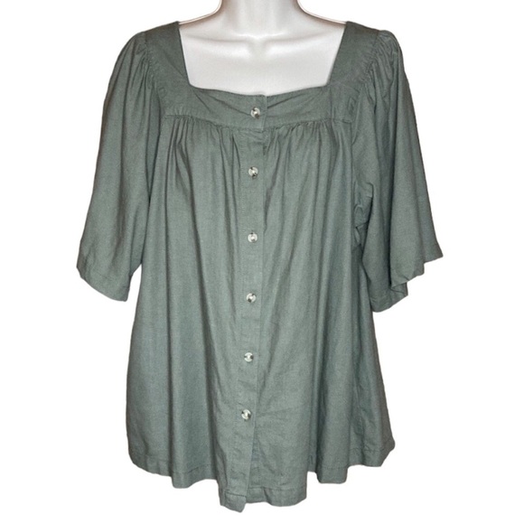 Caffe Marrakesh | Green Linen Blend Short Sleeve Top M - Picture 1 of 5